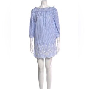 NEW Polo Ralph Lauren Blue White Off Shoulder Cruise Striped Mini Dress Large